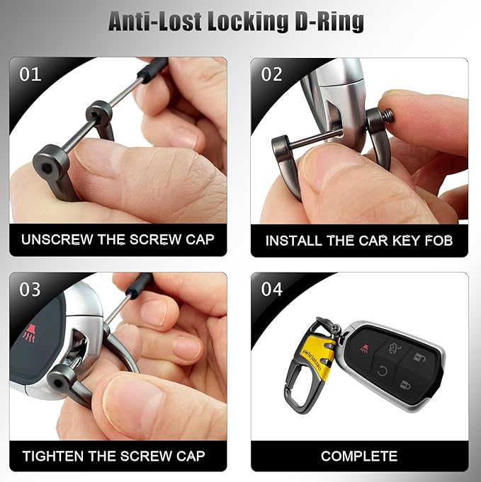 Keychain with Carabiner Clip, 4 Heavy Duty Key Rings and D Ring for Men's Car Key Fob Holder Fits Belt Loops
