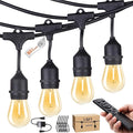 SUFEIMAS LED-Outdoor-String-Lights-Patio-Light-Outside 50FT Waterproof String Light with Remote Dimmer Outdoor Lighting with 34 Plastic Bulbs Hanging Lights for Porch Garden Backyard,1.5 FT Spacing