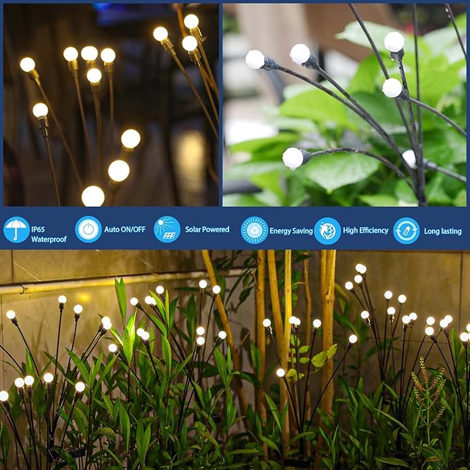 TONULAX Solar Garden Lights - Upgraded Solar Swaying Light, Sway by Wind, Outdoor Lights, Yard Patio Pathway Decoration, High Flexibility Iron Wire & Heavy Bulb Base, Warm White(12 Pack)