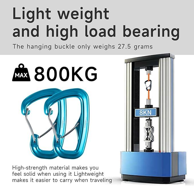 Heavy Duty Carabiner Clip Hook 8KN (1763 lbs), 2 PCS Ultra-Light Aluminum Caribeaners with Double Door D Ring Shape, for Hammock, Camping, Hiking, Backpacking, Dog Leash, Keychain Clip
