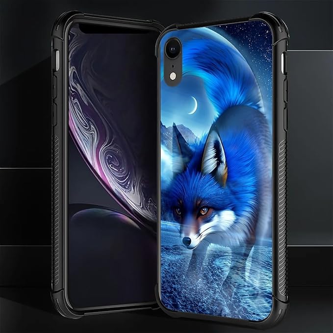 for iPhone XR Case, Snowy Mountain Fox Lake Pattern Graphic Design Girl Boy Soft Silicone Hard Acrylic Shock Protection for iPhone XR