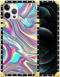 Compatible with iPhone 12 Case, Holographic Abstract Iridescent Textures Luxury Golden Decoration for Girl Women Soft TPU Shockproof Protective Hard PC Back for iPhone 12 Pro