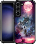 for Samsung Galaxy S23 Case, Star Two Wolfs Howling Pattern Graphic Design Girl Boy Soft Silicone Hard Acrylic Shock Protection for Samsung Galaxy S23