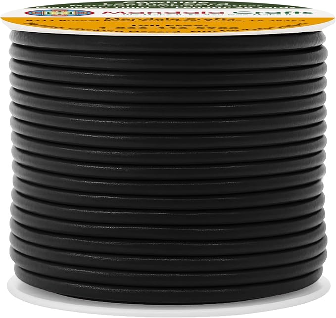 Mandala Crafts Round Cowhide Genuine Black Leather Cord for Jewelry Making Kumihimo Leather Rope Spool - Black Leather String Lace - 20 Yds 1mm Leather Cording