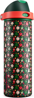 POWCAN 24 oz Christmas Insulated Water Bottle: 2-in-1 Push-Button Spout & Quick-Flip Straw, Leakproof, Fits in Car Cupholder, Stainless Steel Water Bottle for Holiday Gift, Sports, School (Jingle Joy)