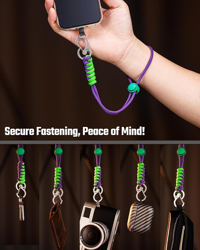 KeyUnity KC01 Braided Paracord Carabiner with Cord Lock, Keychain Phone Camera Bag Wrist Hand Strap for Daily & Outdoor