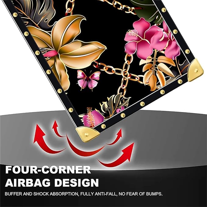 for iPhone 17 Pro Max Case Luxury Golden Decoration for Girl Women Soft TPU Shockproof Protective Hard PC Back for iPhone 17 Pro Max Crazy Pattern Pink Golden Chain Tropical Flower