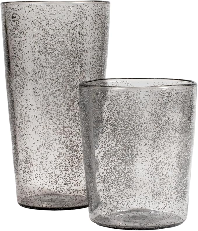 Fizz Bubbles Durable Acrylic 8-Piece Indoor/Outdoor Drinkware Set with Four 24 oz Jumbo and Four 17 oz Double Old Fashioned Glasses, Shatter-Resistant and Dishwasher-Safe - Grey