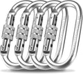 Oval Indoor Outdoor Climbing Carabiner, 25 KN (5600 LBS) Screw Locking Heavy Duty Safety Caribeener Clips for Hammock, Rope, Hiking, Camping
