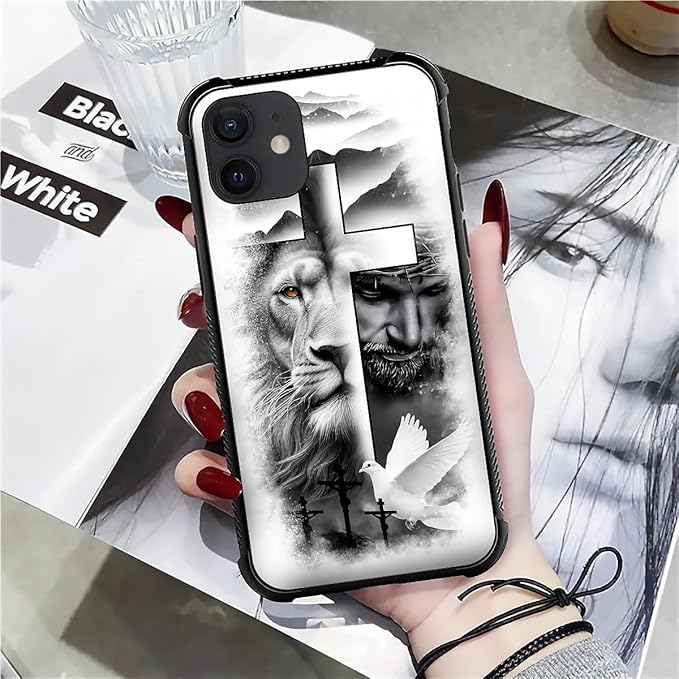 for iPhone 11 Case, Lion Cross Jesus Christ Dove Pattern Graphic Design Girl Boy Soft Silicone Hard Acrylic Shock Protection for iPhone 11