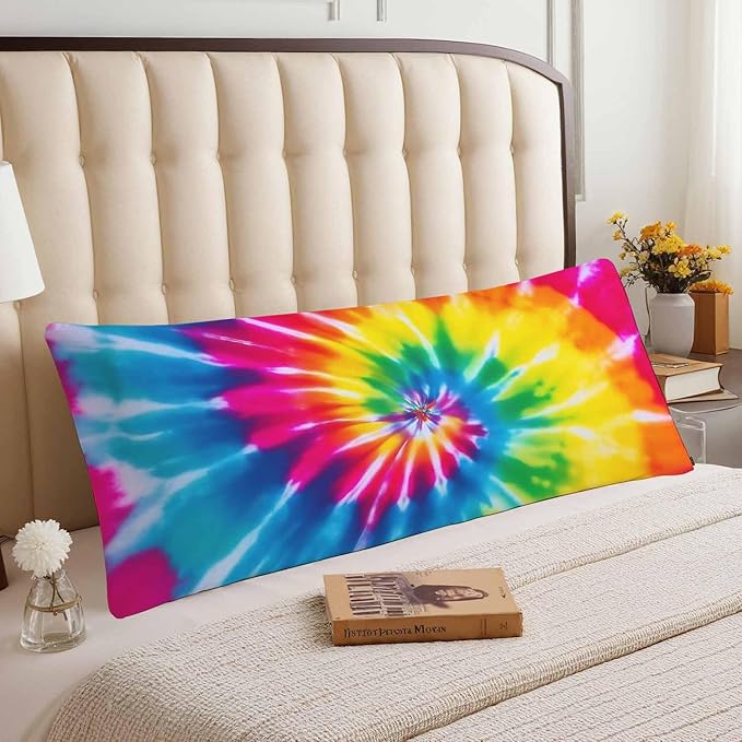 Tie Dye Body Pillow Pillowcase, Abstract Tie Dye Rainbow Farmhouse Pillow Body Cushion Case, 20x54 Inch Body Pillow Cover Extra Large Pillow Protector for Home Couch Sofa