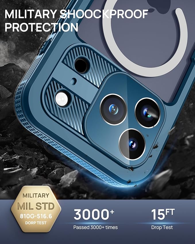 Lanhiem Magnetic for iPhone 17 Pro Max Case, IP68 Waterproof, Dustproof, Compatible with Magsafe, Built-in Screen Protector, Full Body, Heavy Duty, Rugged Phone Cover, 6.9 inch, Blue