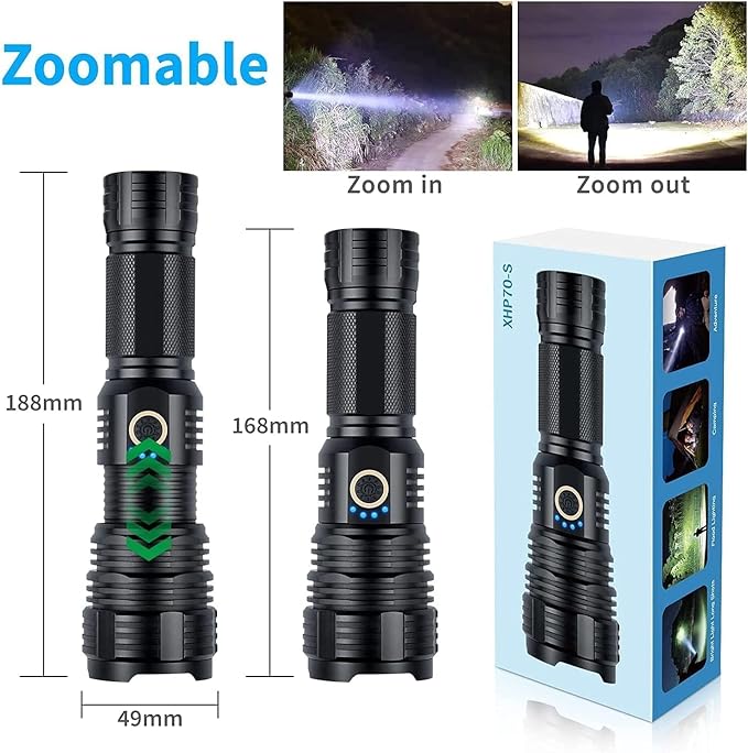 Rechargeable Flashlights 2000.000 High Lumens, Super Bright Flashlight with 10 Modes, LED Tactical Flashlight Waterproof, Powerful for Camping, Hiking, Hunting and Emergencies