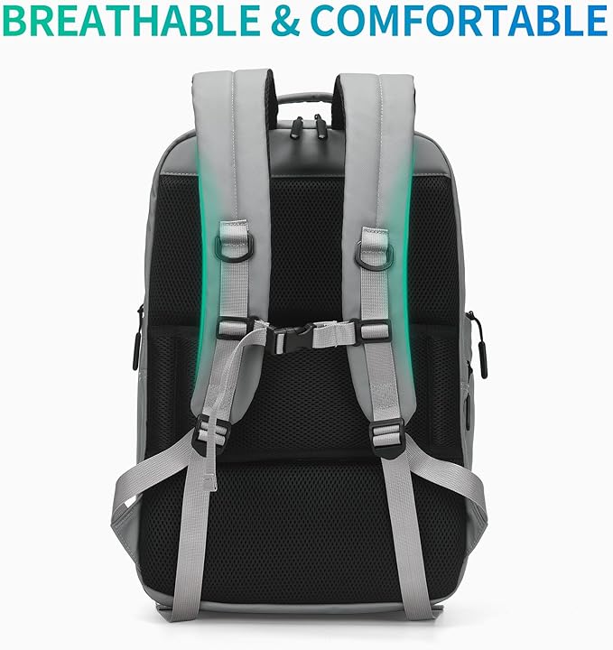 Expandable Business Backpack with 17" Laptop Compartment - Waterproof, Airline Approved, 33L-42L Capacity, for Work & Travel, Gray
