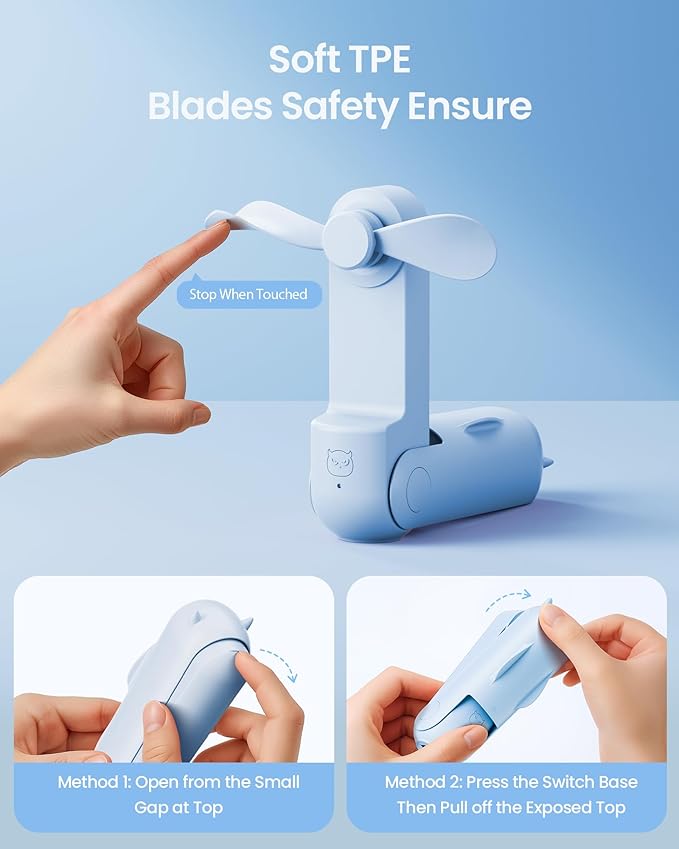 Gaiatop Portable Handheld Fan, 3 in 1 Mini Fan Handheld [17h Max Cooling], Foldable Personal Fans Pocket Design, USB Travel Fans Portable, Lash Trip Summer Essential Cute Gifts for Women Girl, Blue