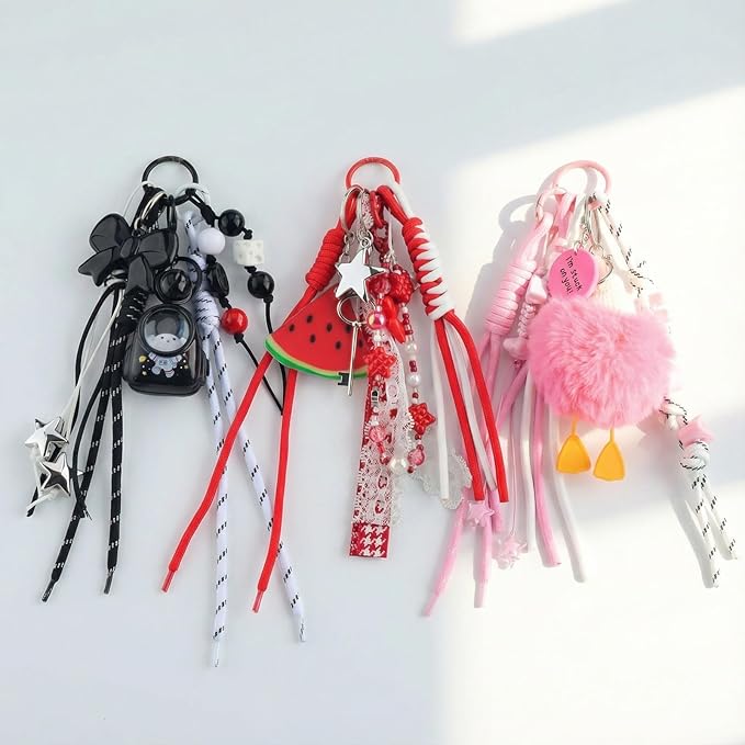 Paracord Keychain Paracord Bag Charm 12pcs Braided Nylon Rope Keychain Cord for Bag Purse Backpack Handbag