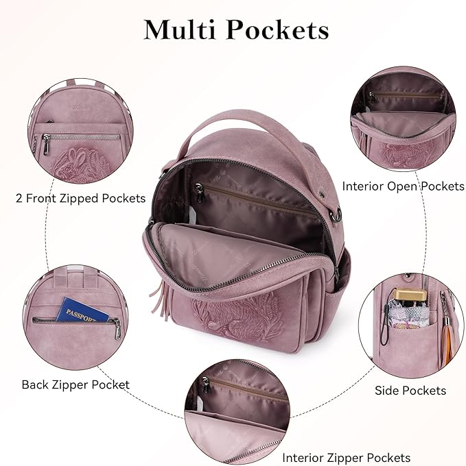 Mini Backpack Purse for Women,Embossed Leather Small Backpack Fashion Travel Backpacks Daypacks Shoulder Handbag (PURPLE-Rabbit)