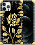 Compatible with iPhone 12 Pro Max Case, Shine Gold Rose Luxury Golden Decoration for Girl Women Soft TPU Shockproof Protective Hard PC Back for iPhone 12 Pro Max