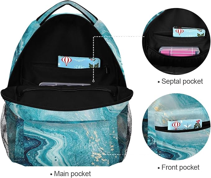 Wamika Kids Backpack Turquoise Blue Marble Tie Dye School Backpacks Boys Girls Preschool Book Bag