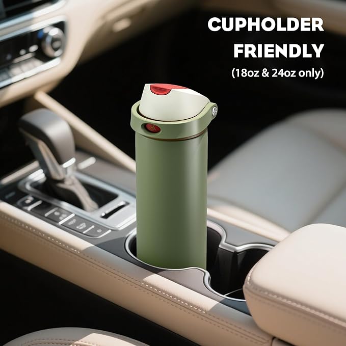 POWCAN 18 oz Insulated Water Bottle for Men: 2-in-1 Push-Button Spout & Quick-Flip Straw, Leakproof, Cold 24Hrs, Fits Car Cup Holder, Stainless Sports Bottle for Travel, Camping, Gift (Hunter Crest)