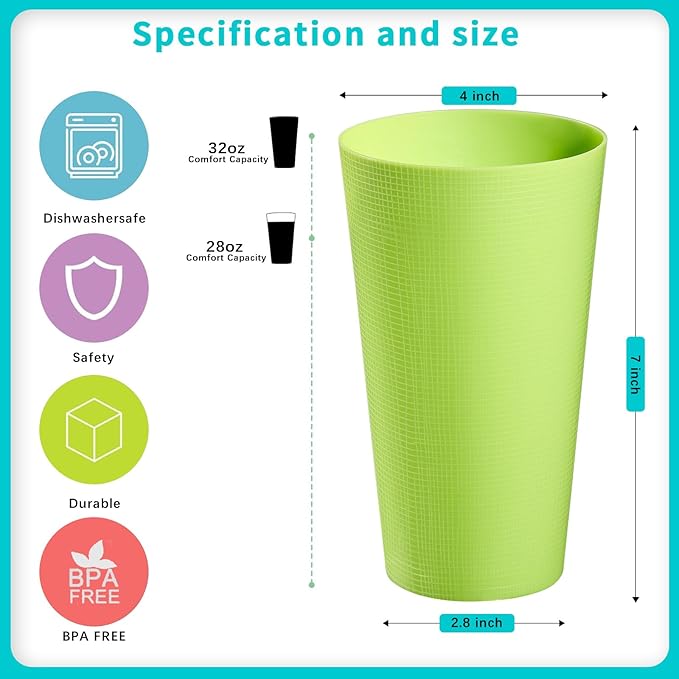 Plastic Tumblers 35-ounce Large Cups Reusable Drinking Glasses set of 12-Multicolor Unbreakable Drinkware, BPA-free, Microwave Safe