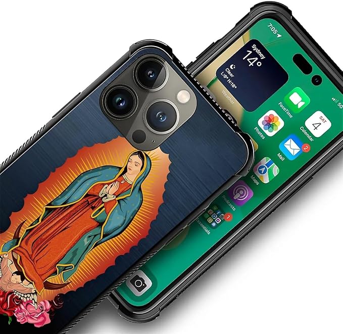 for iPhone 14 Pro Max Case, Red Virgen Guadalupe Pattern Graphic Design Girl Boy Soft Silicone Hard Acrylic Shock Protection for iPhone 14 Pro Max
