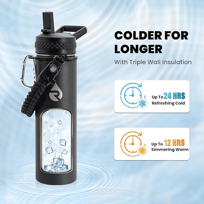RAYMYLO Insulated Water Bottle 20 oz, Triple Wall Vacuum Stainless Steel (Cold for 24Hrs, Hot for 12Hrs), Leak Proof & Non-BPA, Kids Water Bottle Jug for School with Straw Spout Lids