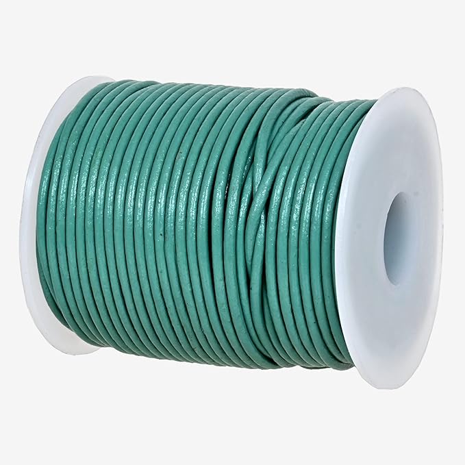 GENIQUE Real/Genuine Round Leather String Cord for Necklace, Bracelets, Jewelry, Kumihimo Braiding, DIY Projects (20 Metres) (2mm, Turquoise)