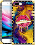 Compatible with iPhone 8 Plus 7 Plus Case, Cool Corlorful Lip Marble Luxury Golden Decoration for Girl Women Soft TPU Shockproof Protective Hard PC Back for iPhone 8 Plus 7 Plus