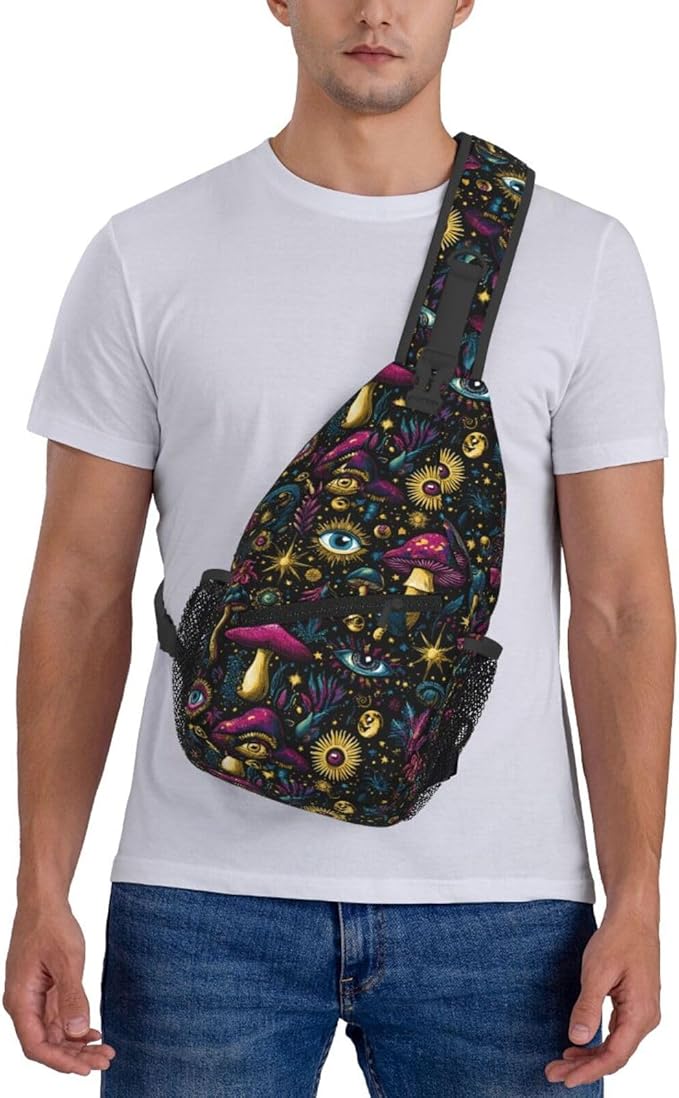 Psychadelic Trippy Art Sling Bag Crossbody Travel Hiking Chest Backpack Shoulder Daypack For Women Men