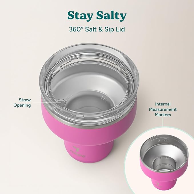 REDUCE Saltini 16oz Cocktail Tumbler - Insulated Margarita Tumbler with Lid-Keeps Drinks Cold for 10 Hours-360 Sippable Martini Glass Alternative-Shatterproof Perfect for Parties-Sunset Fuchsia-4 Pack