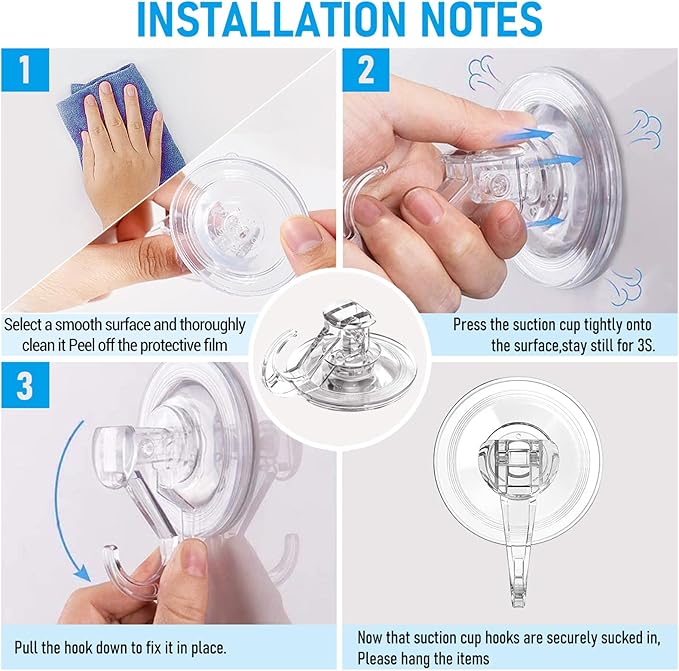 Quntis Wreath Hanger 6 Pack - Clear Plastic Suction Cup Hooks, Reusable, Waterproof Vacuum Suction Hooks for Shower Wall, Window, Towel, Loofah, Soap Bag, Christmas Decor