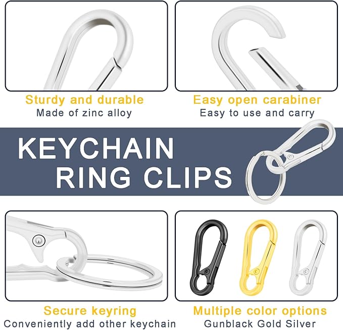 CooBigo 4Pack Small Keychain Rings, Metal Key Carabiner Clip, Mini EDC Key Ring Chain Holder Organizer for Purse Charm Hook, Car Keychain, Paracord Keychain Lanyard, Men and Women Key Fob (Silver)