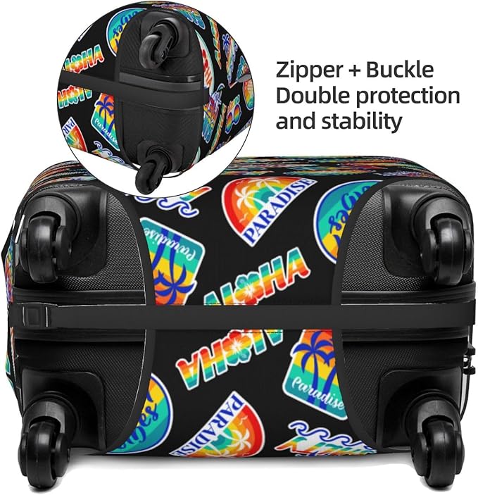 Tropical Vacation Badges Elastic Luggage Cover, Suitcase Protector For Travel (Fits 25-28 Inch Luggage)