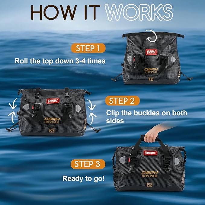 OSAH DRYPAK Waterproof Duffel Bag - Motorcycle Dry Bag Tail Bag with Large Storage Space, Waterproof Luggage Duffle Bags with Outer Mesh Zipper Pocket for Camping, Kayaking, Fishing & Traveling