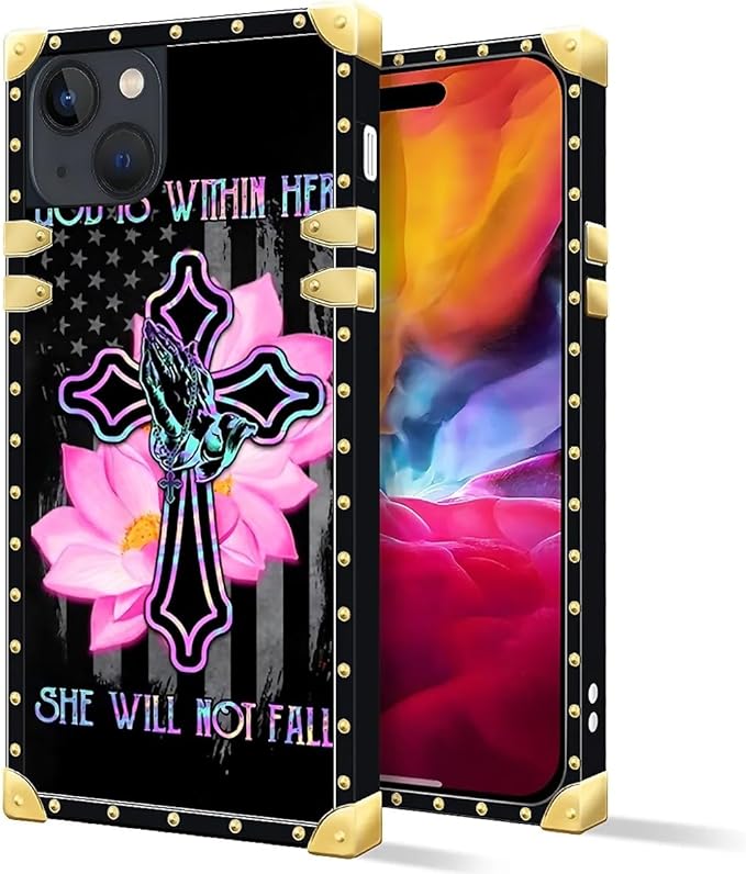 Compatible with iPhone 15 Case, Praying Cross Hands Luxury Golden Decoration for Girl Women Soft TPU Shockproof Protective Hard PC Back for iPhone 15