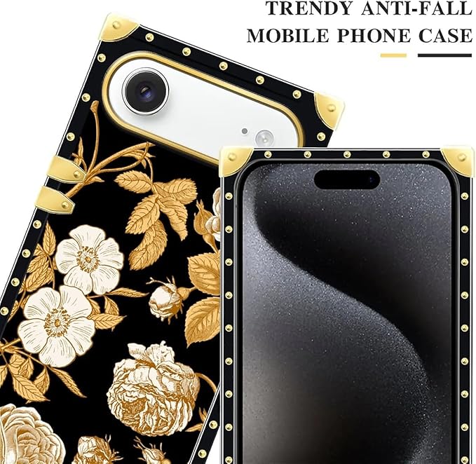 for iPhone 17 Air Case Luxury Golden Decoration for Girl Women Soft TPU Shockproof Protective Hard PC Back for iPhone 17 Air Crazy Pattern Blooming Rose Golden Flower
