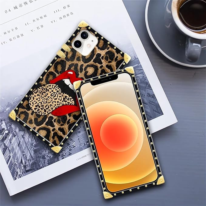 Compatible with iPhone 11 Case, Brown Leopard Print Mouth Luxury Golden Decoration for Girl Women Soft TPU Shockproof Protective Hard PC Back for iPhone 11