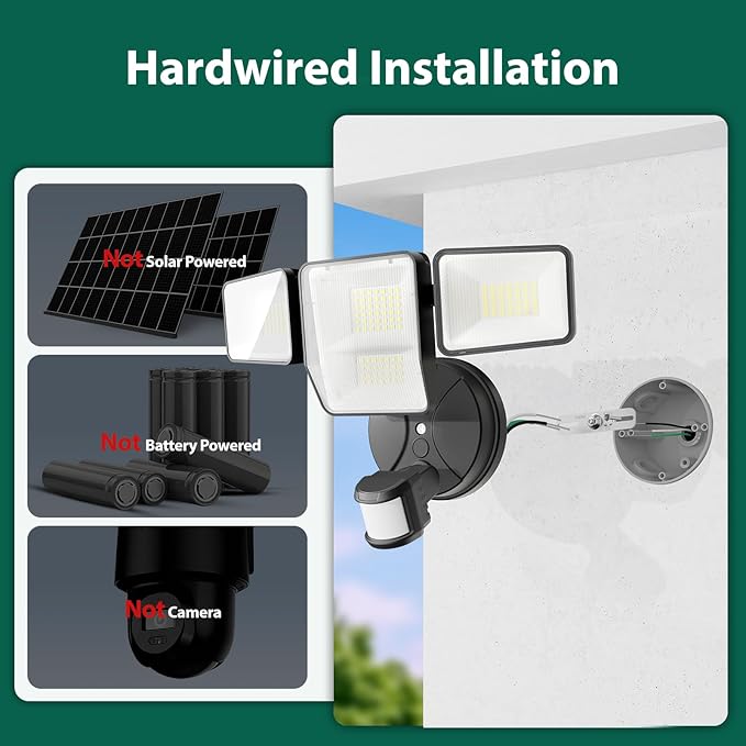 70W 7000LM Security Lights Outdoor, 4-Head LED Motion Sensor Light, Hardwired Dusk to Dawn Flood Light, 6500K Daylight, IP65 Waterproof, 3 Modes for Yard Garage Porch (1)