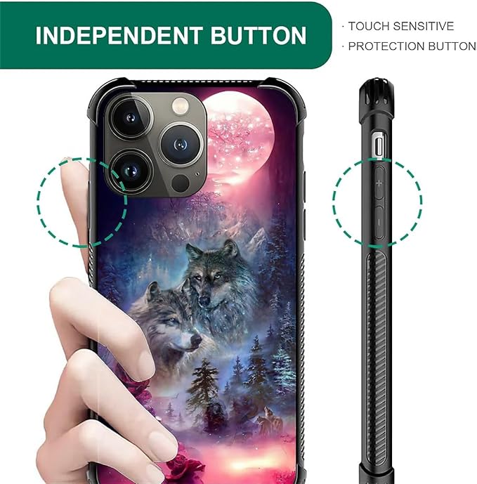 for iPhone 14 Pro Max Case, Star Two Wolfs Howling Pattern Graphic Design Girl Boy Soft Silicone Hard Acrylic Shock Protection for iPhone 14 Pro Max