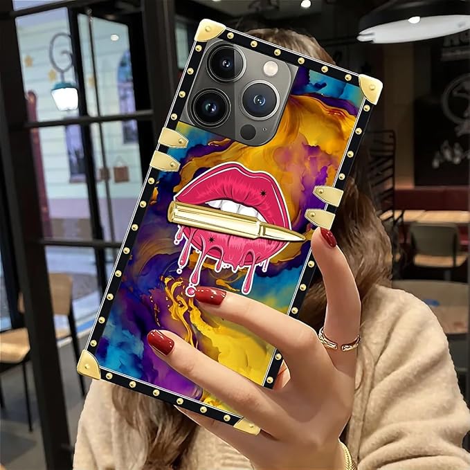 Compatible with iPhone 12 Pro Max Case, Cool Corlorful Lip Marble Luxury Golden Decoration for Girl Women Soft TPU Shockproof Protective Hard PC Back for iPhone 12 Pro Max