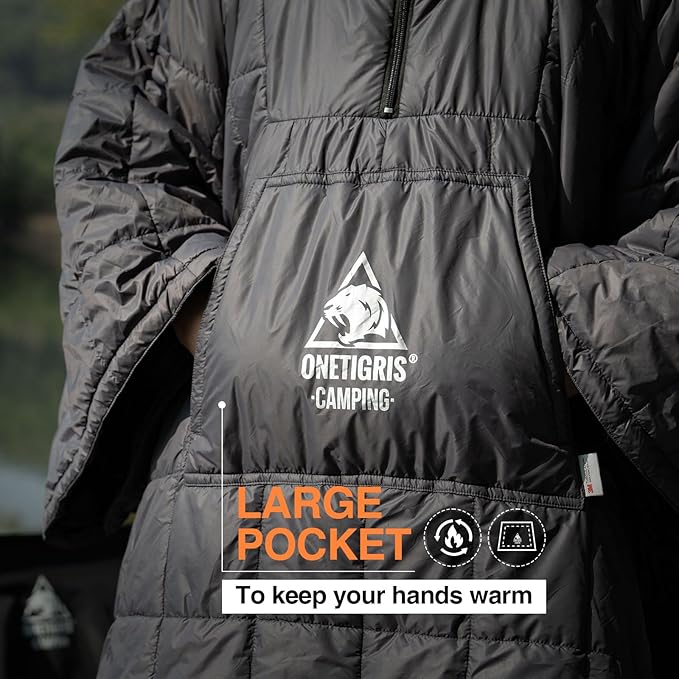 ONETIGRIS Camping Blanket Poncho with with Recycled Synthetic Insulation,Wearable Hoodie Blanket | Ultralight Water-Resistant Warm Camping Blanket for Outdoor, Hiking, Stadium