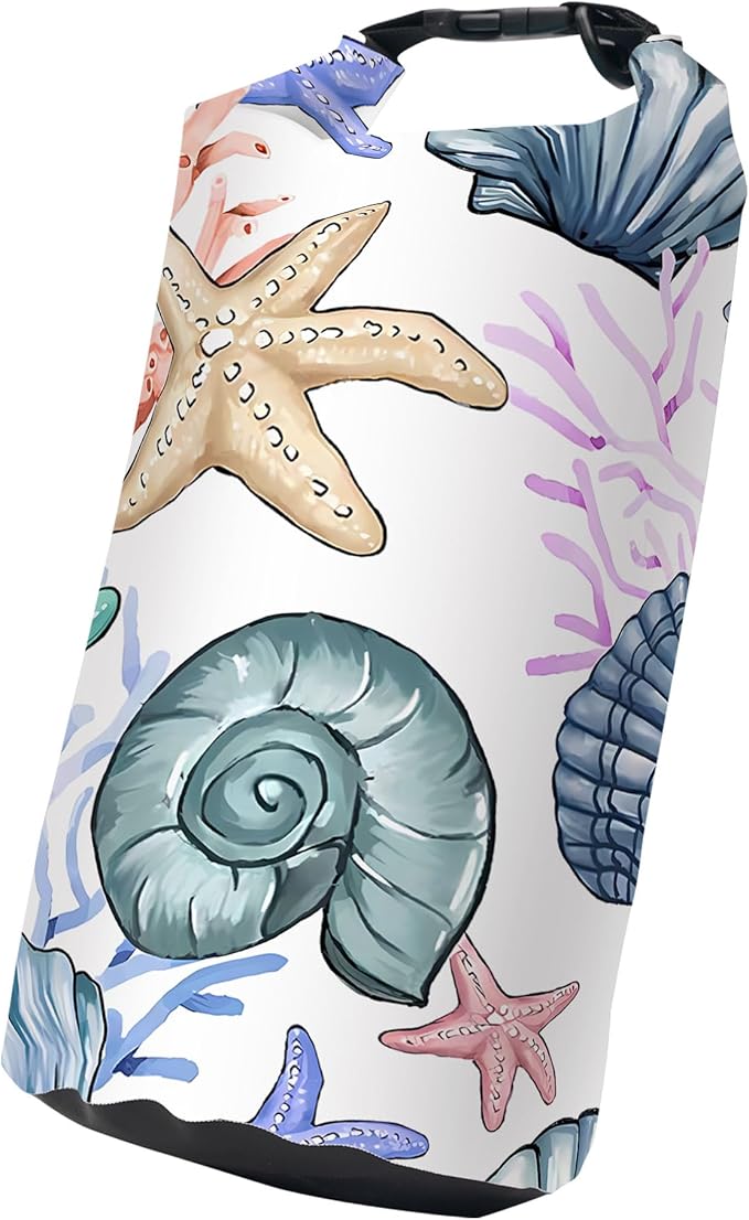 Waterproof Dry Bag Marine Dry Bags for Kayaking Hiking Sea Shell Coral Nautical Starfish Backpack Roll-Top Closure Bag - Backpack Waterproof Phone Case 5L