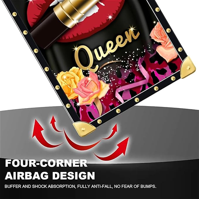 for iPhone 17 Case Luxury Golden Decoration for Girl Women Soft TPU Shockproof Protective Hard PC Back for iPhone 17 Crazy Pattern Queen Lip Crown Leopard Print