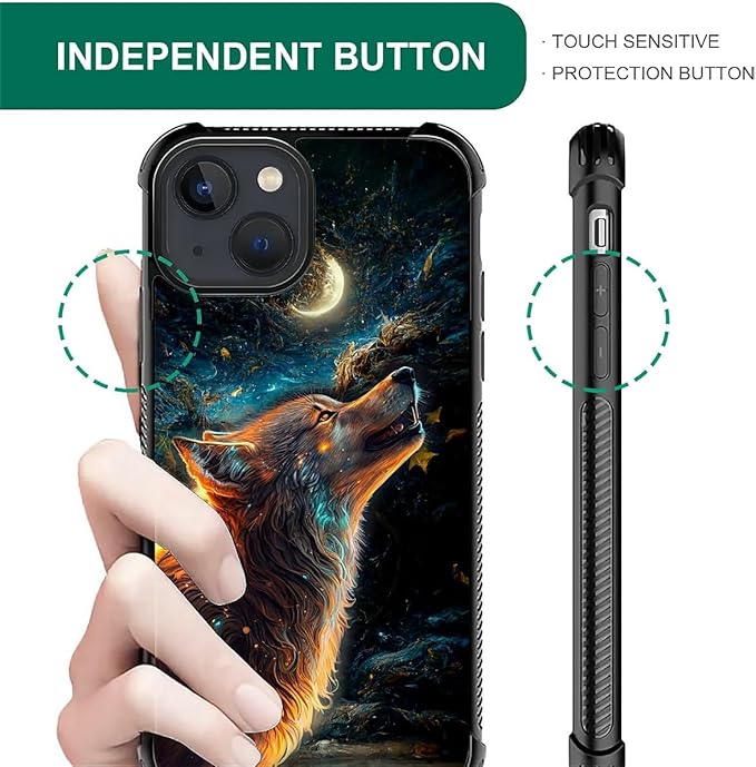 for iPhone 15 Case, Star Cave Hungry Wolf Pattern Graphic Design Girl Boy Soft Silicone Hard Acrylic Shock Protection for iPhone 15
