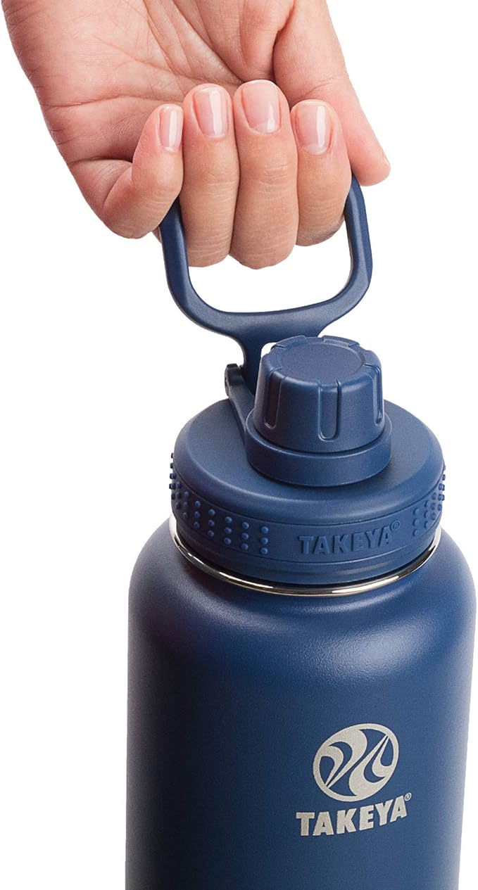 Takeya Actives Insulated Stainless Steel Water Bottle with Spout Lid, 32 Ounce, Midnight