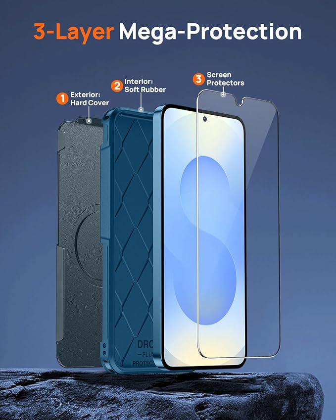 Lanhiem for Samsung Galaxy S25 S24 Phone Case with Tempered Glass Screen Protector, Shock Absorption, Anti-Scratch Shockproof Case Cover for Samsung S25 S24, Navy Blue