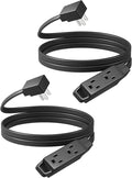 DEWENWILS 6FT Flat Plug Extension Cord 3 Prong Ultra Thin Power Strip, 13A/125V/1625W, 16/3 Awg Grounded Flat Power Cable for Indoor Narrow Space, SPT-3 Cord, ETL Listed, Black, 2 Pack