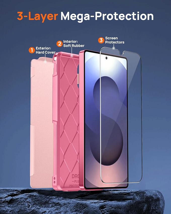 Lanhiem for Samsung Galaxy S25 Ultra Phone Case with Tempered Glass Screen Protector, Shock Absorption, Anti-Scratch Shockproof Case Cover for Samsung S25 Ultra, Pink