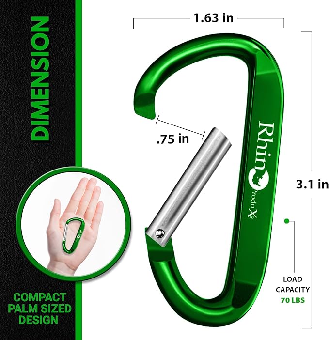 Rhino Produxs 8PCS of Lightweight Duty Snap Carabiner Clips, D Ring Shape Carabiner with 8PCS Keyring - Excellent for Outdoor, Camping, Hiking, Keychains, Water Bottle, Keychain Hook